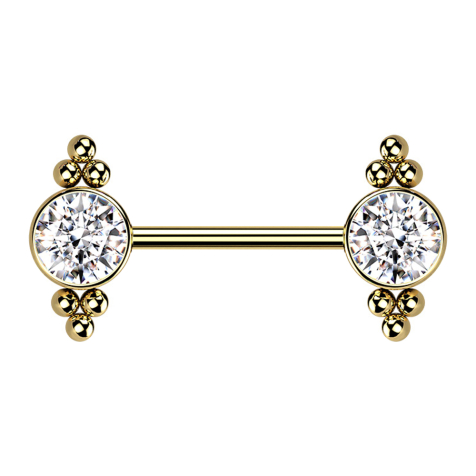 Threadless Barbell plaqué or boules avec cristal argenté