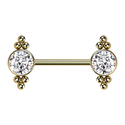 Threadless Barbell vergoldet Kugeln mit Kristall silber