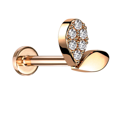 Micro labret inner thread rose gold heart stud crystals silver