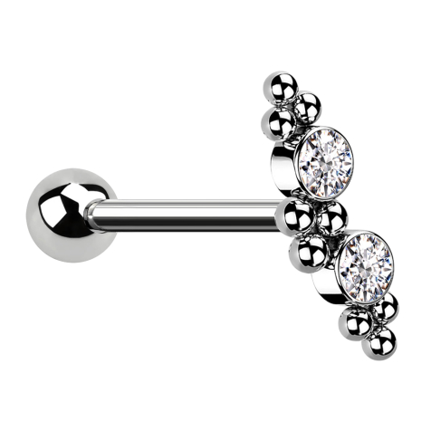Micro Barbell silber mit Kugel zwei Kristallen silber und Kugeln