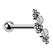 Micro Barbell argenté avec boule deux cristaux...