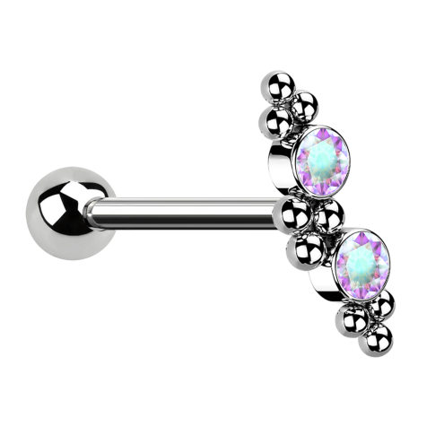 Micro barbell silver with ball two crystals multicolor and balls
