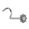 Nose stud curved silver flower with beads and crystal
