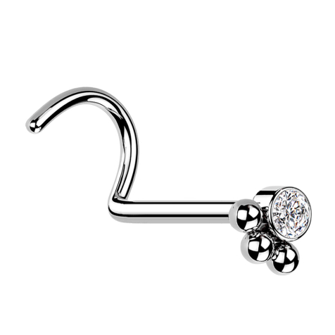 Nasenstecker gebogen silber Kristall mit drei Kugeln
