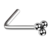 Nose stud angled silver three balls