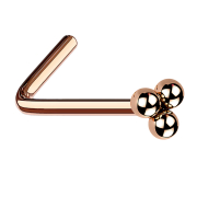 Angled nose stud rose gold three balls