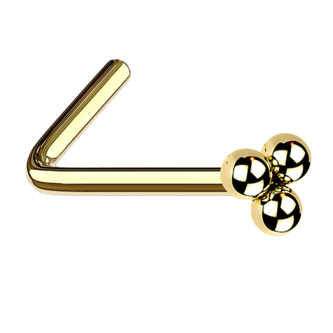 Angled nose stud gold-plated three balls
