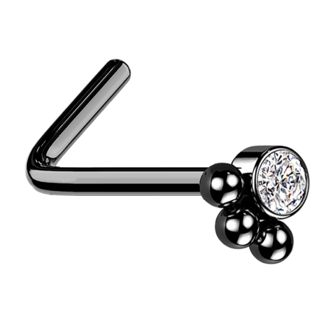 Nasenstecker gewinkelt schwarz Kristall mit drei Kugeln