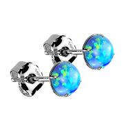 Clou doreille en or blanc 14k avec opale bleue