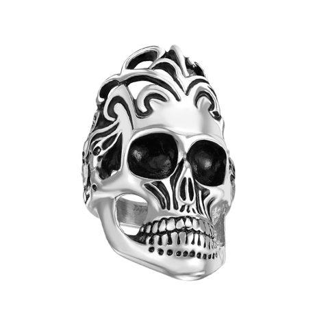 Ring silber Schädel mit Blumen Haar