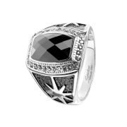 Ring silber schwarzer facettierter Stein mit Sunburst