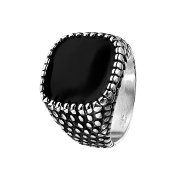 Ring silber Drachenhaut und schwarzes Emaille Quadrat