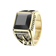 Ring vergoldet mit facettiertem Onyx Stein und Freimaurer...
