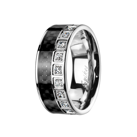 Ring silver carbon and crystals