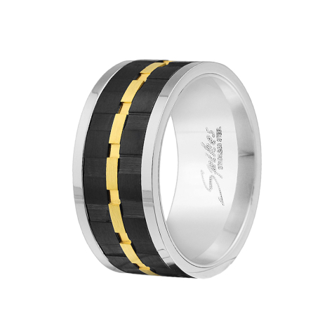 Bague argent rainuré or et noir