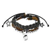 Lederarmband schwarz mit Playboy Bunny und Sternen