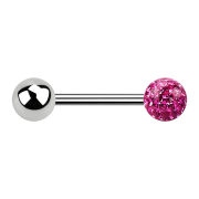 Barbell argent avec boule et boule de cristal rose couche...