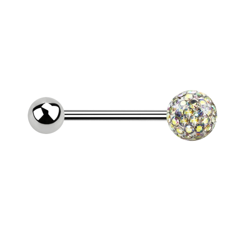 Micro Barbell argent avec boule et boule de cristal multicolore couche protectrice dépoxy