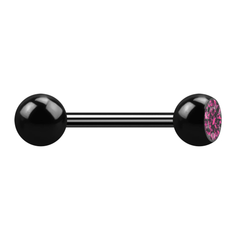 Barbell black with ball and ball crystal pink