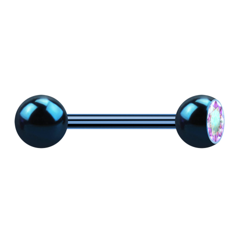 Barbell dark blue with ball and ball crystal multicolor