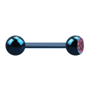Barbell dark blue with ball and ball crystal pink