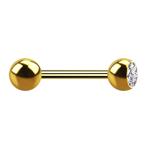 Gold-plated barbell with ball and ball crystal silver