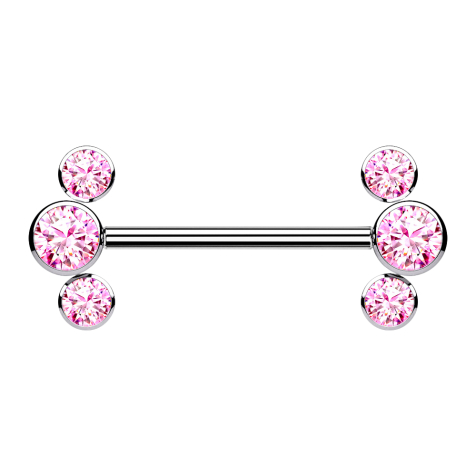 Threadless Barbell silber front drei Kristalle pink