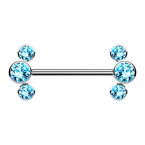 Threadless Barbell silber front drei Kristalle aqua
