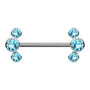 Threadless Barbell silber front drei Kristalle aqua