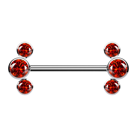 Threadless Barbell silber front drei Kristalle rot