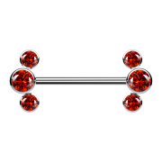 Threadless Barbell silber front drei Kristalle rot