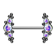 Threadless barbell, silver, front center with balls and...