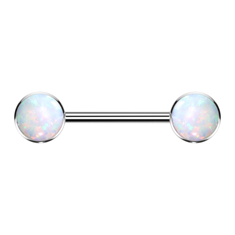 Threadless Barbell silber Scheibe front mit Opal weiss