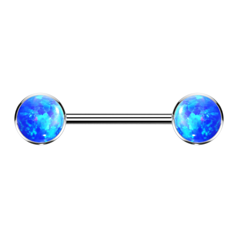 Threadless Barbell silber Scheibe front mit Opal blau