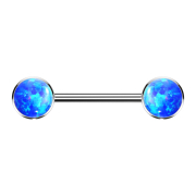 Threadless Barbell silber Scheibe front mit Opal blau