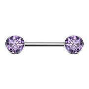 Threadless Barbell silber Scheibe front mit Kristall violett