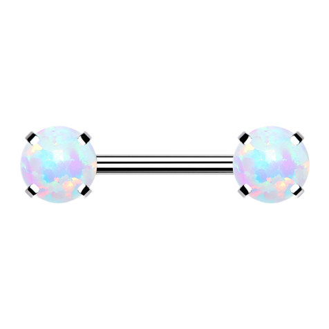 Threadless barbell silver front set with white opal