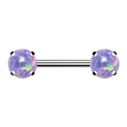 Threadless Barbell argent avant avec opale violette sertie