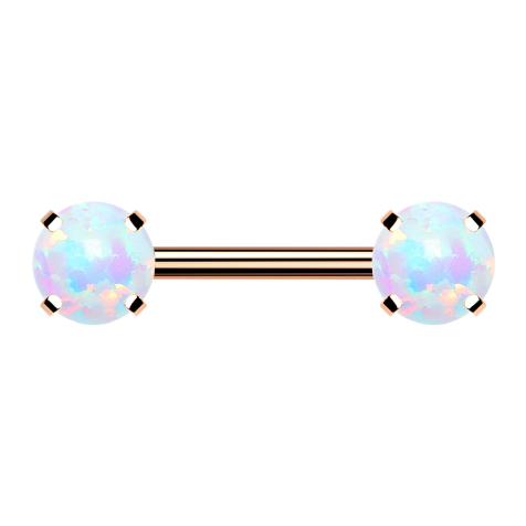 Threadless barbell rose gold front with white opal setting