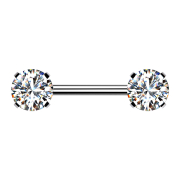 Threadless barbell silver front set with silver crystal