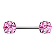 Threadless barbell silver front set with pink crystal