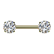Threadless barbell gold-plated front set with silver crystal