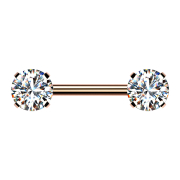 Threadless barbell rose gold front with silver crystal...