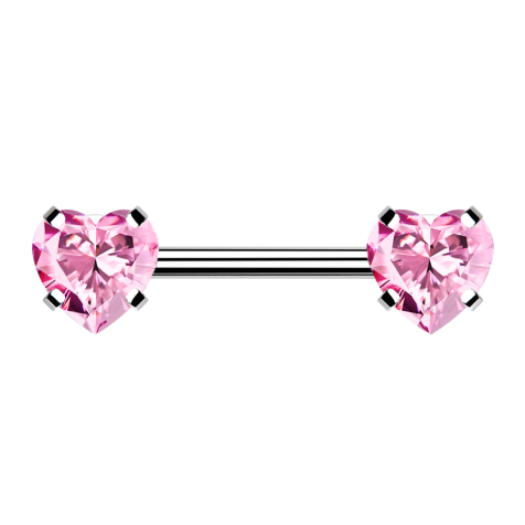 Threadless Barbell argent front avec cœur cristal rose serti