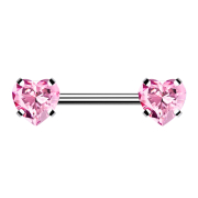 Threadless Barbell silver front with heart crystal pink set
