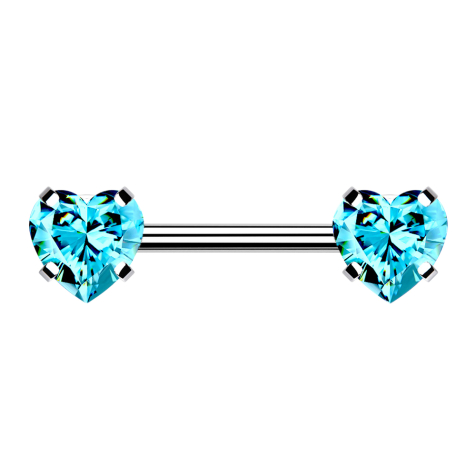 Threadless Barbell argent front avec cœur cristal aqua serti