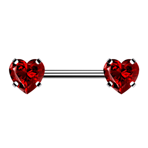 Threadless Barbell argent front avec cœur cristal rouge serti