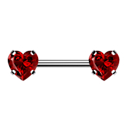 Threadless Barbell silver front with heart crystal red set