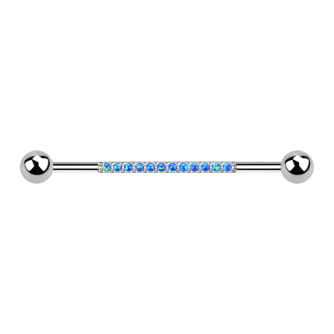 Barbell argent avec deux boules douze opales bleues