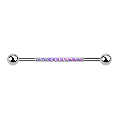 Barbell argent avec deux boules douze opales violettes